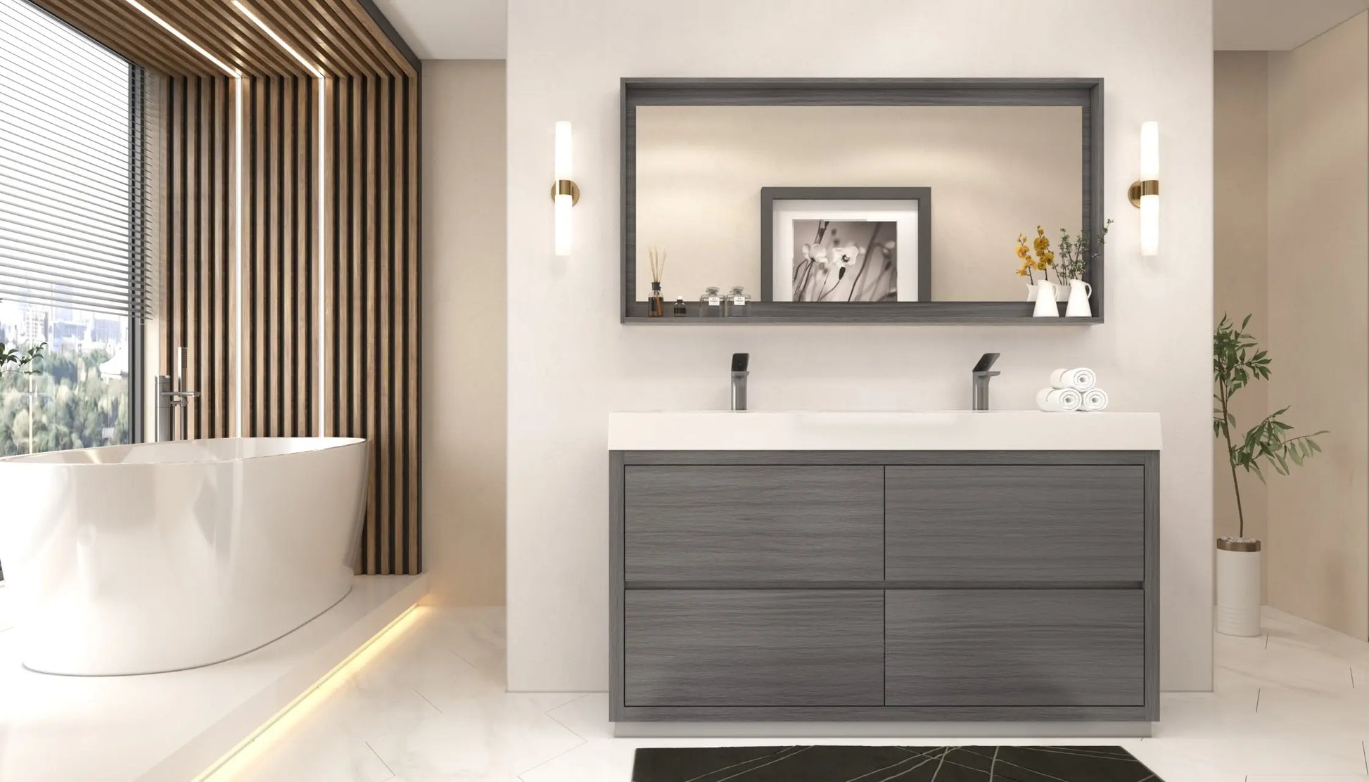 Bliss 60″ Double Sink Vulcan Ash Grey Free Standing Modern Bathroom Vanity - Plumbing Market