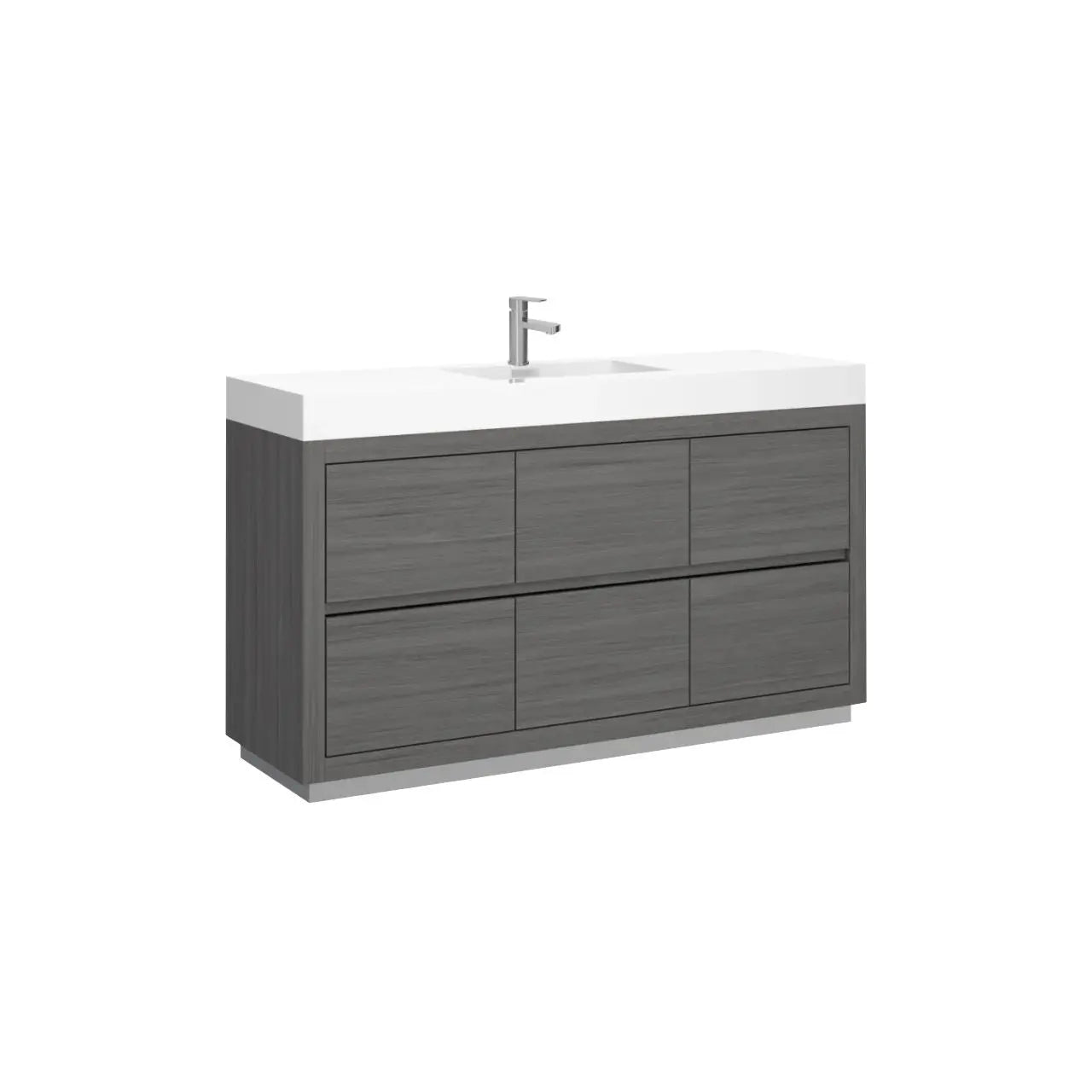 Bliss 60″ Single Sink Vulcan Ash Grey Floor Mount Modern Bathroom Vanity - Plumbing Market