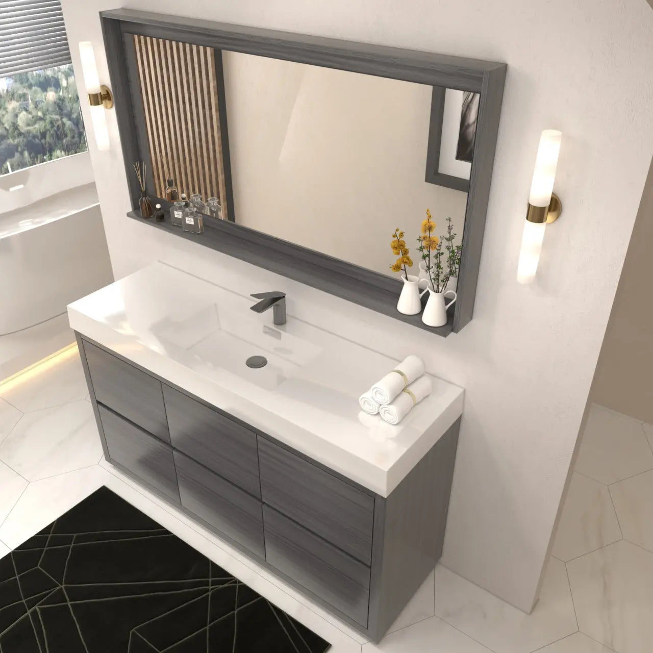 Bliss 60″ Single Sink Vulcan Ash Grey Floor Mount Modern Bathroom Vanity - Plumbing Market