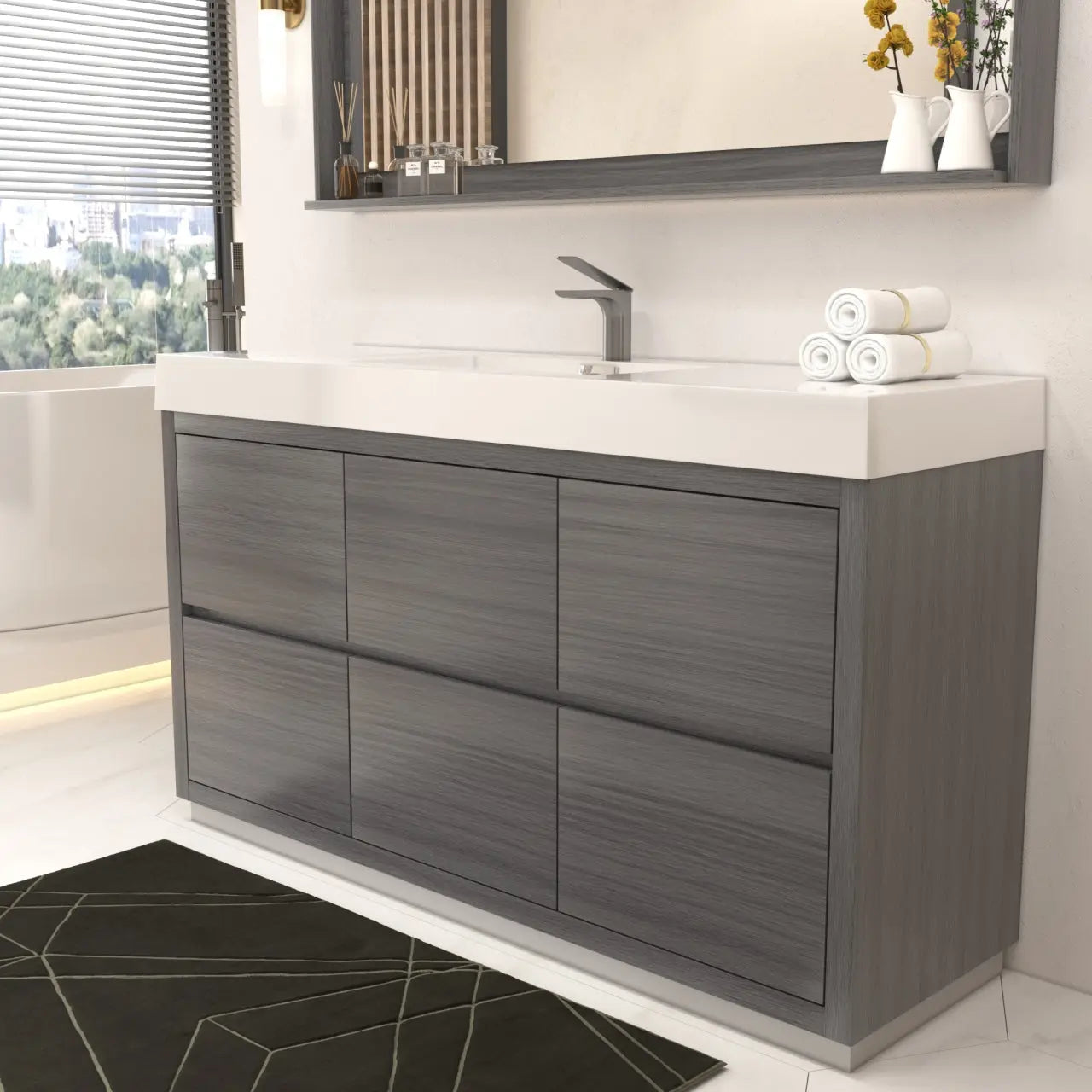 Bliss 60″ Single Sink Vulcan Ash Grey Floor Mount Modern Bathroom Vanity - Plumbing Market