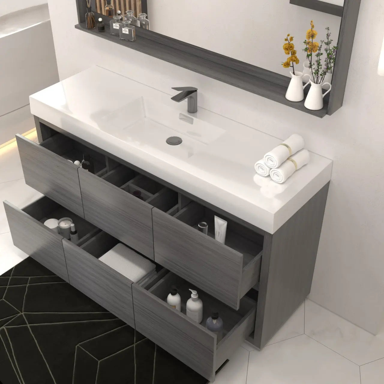 Bliss 60″ Single Sink Vulcan Ash Grey Floor Mount Modern Bathroom Vanity - Plumbing Market