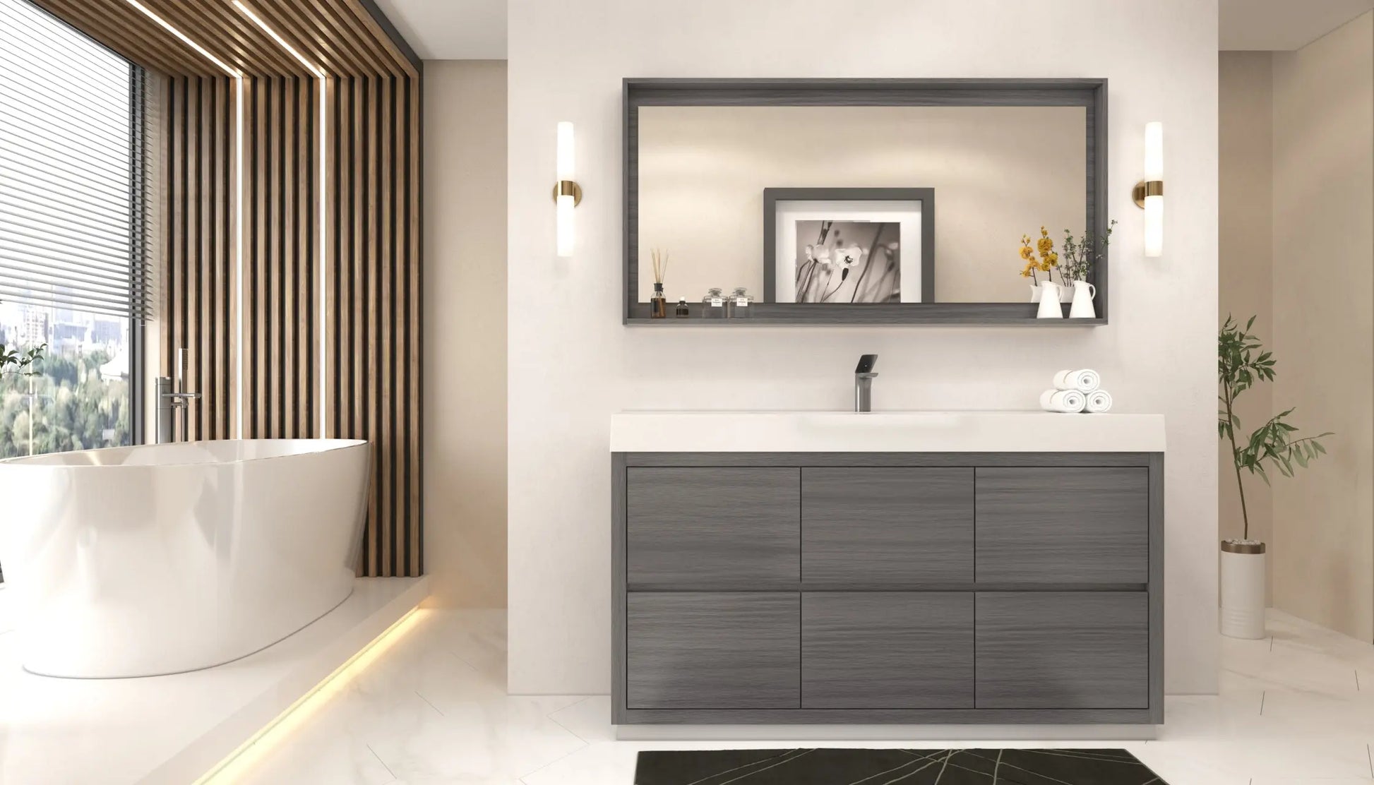 Bliss 60″ Single Sink Vulcan Ash Grey Floor Mount Modern Bathroom Vanity - Plumbing Market