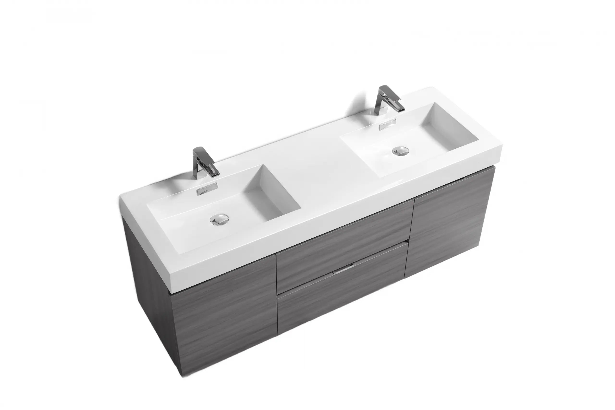 Bliss 60″ Vulcan Ash Grey Wall Mount Double Sink Modern Bathroom Vanity - Plumbing Market