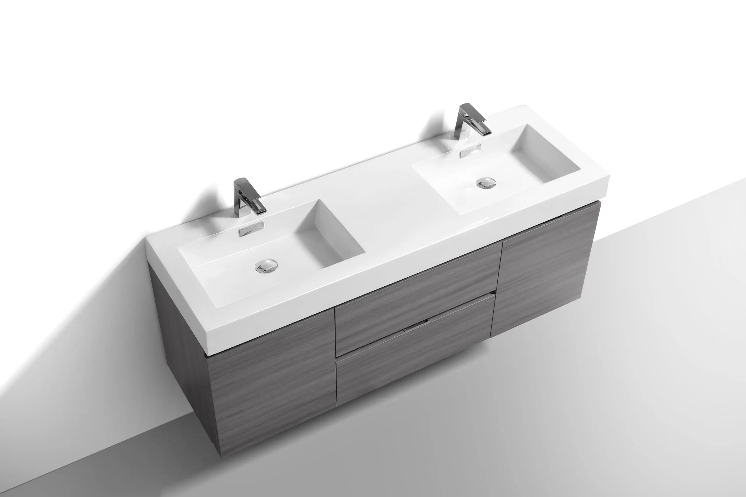 Bliss 60″ Vulcan Ash Grey Wall Mount Double Sink Modern Bathroom Vanity - Plumbing Market