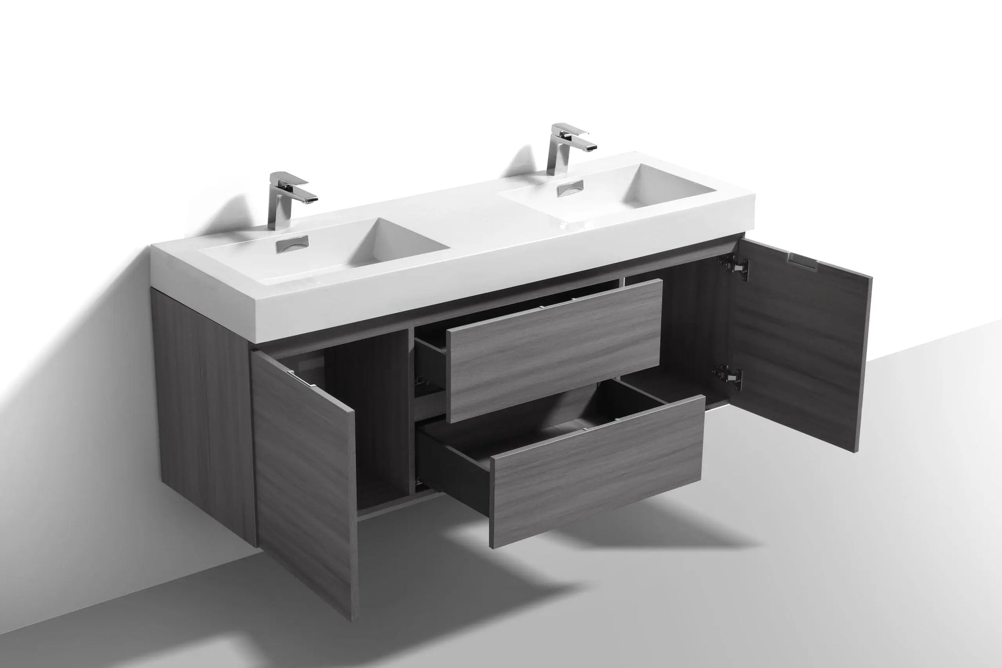 Bliss 60″ Vulcan Ash Grey Wall Mount Double Sink Modern Bathroom Vanity - Plumbing Market
