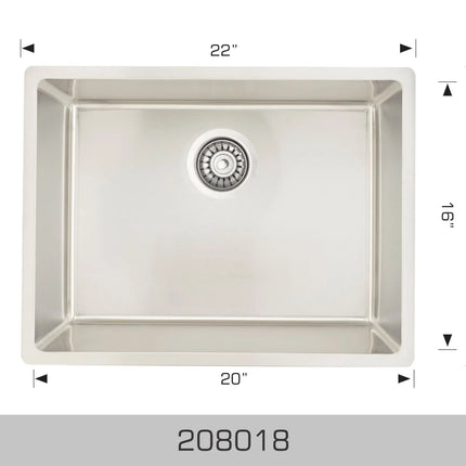 Bosco Builder Series 22" x 18" Single Bowl Kitchen Sink Radius Corner 208018 - Plumbing Market