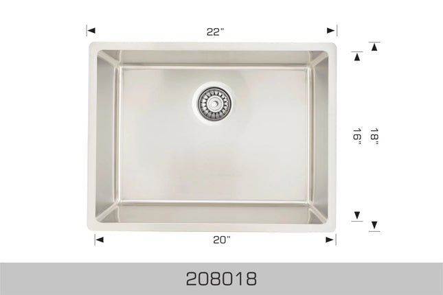 Bosco Builder Series 22" x 18" Single Bowl Kitchen Sink Radius Corner 208018 - Plumbing Market