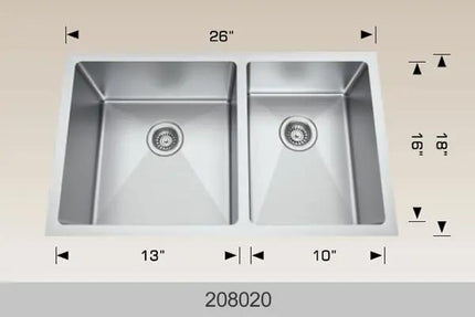 Bosco Builder Series 26" x 18" Double Bowl Kitchen Sink Radius Corner 208020 - Plumbing Market