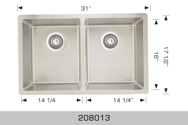 Bosco Builder Series 31" x 17 1/2" Double Bowl Radius Corner Kitchen Sink 208013 - Plumbing Market