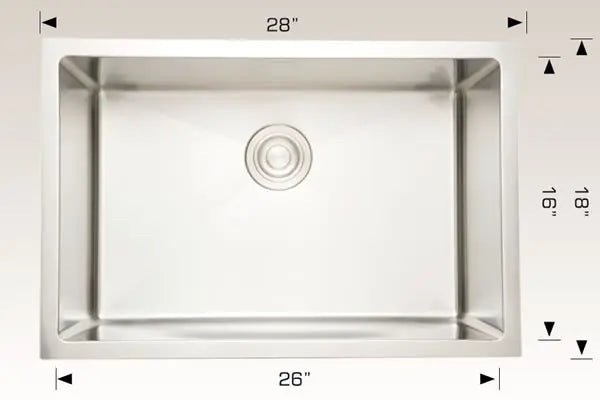 Bosco Commercial Series 28" x 18" Single Bowl Kitchen Sink Radius Corner 203338C - Plumbing Market