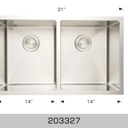 Bosco Deluxe Series 31" x 18" Double Bowl Kitchen Sink Radius Corner 203327 - Plumbing Market