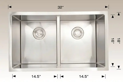 Bosco Deluxe Series Plus 32" x 18" Double Bowl Kitchen Sink Radius Corner 203318M Plus - Plumbing Market