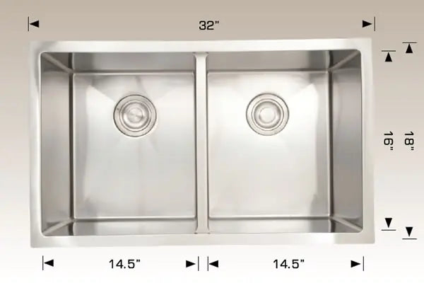 Bosco Deluxe Series Plus 32" x 18" Double Bowl Kitchen Sink Radius Corner 203318M Plus - Plumbing Market