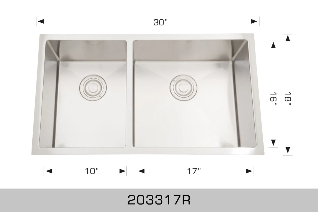 Bosco Deluxe Series 30″ x 18″ Radius Corner Kitchen Sink 203317R