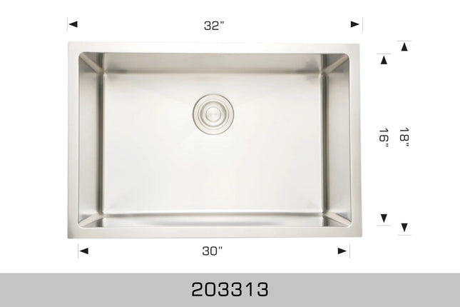 Bosco Diamond Series 32" x 18" Single Bowl Kitchen Sink Radius Corner 203313 - Plumbing Market