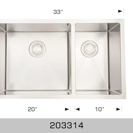 Bosco Diamond Series 33" x 18" Double Bowl Kitchen Sink Radius Corner 203314 - Plumbing Market