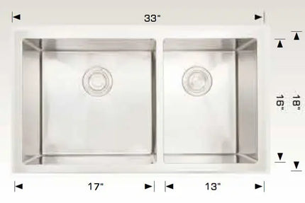 Bosco Diamond Series Plus 33" x 18" Double Bowl Kitchen Sink Radius Corner 203315 Plus - Plumbing Market