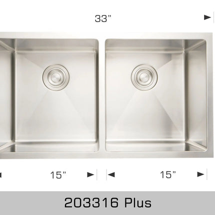 Bosco Diamond Series Plus 33" x 18" Kitchen Sink Radius Corner 203316 Plus - Plumbing Market