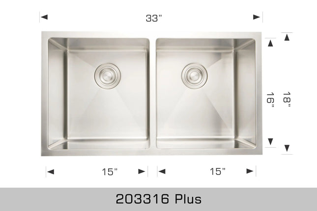 Bosco Diamond Series Plus 33" x 18" Kitchen Sink Radius Corner 203316 Plus - Plumbing Market