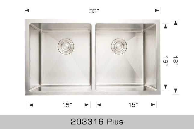 Bosco Diamond Series Plus 33" x 18" Kitchen Sink Radius Corner 203316 Plus - Plumbing Market