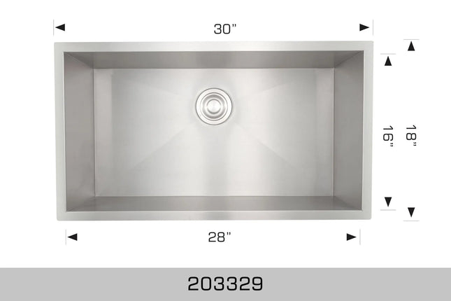Bosco Elegant Series 30" x 18" Single Bowl Kitchen Sink Zero Radius Corner 203329 - Plumbing Market
