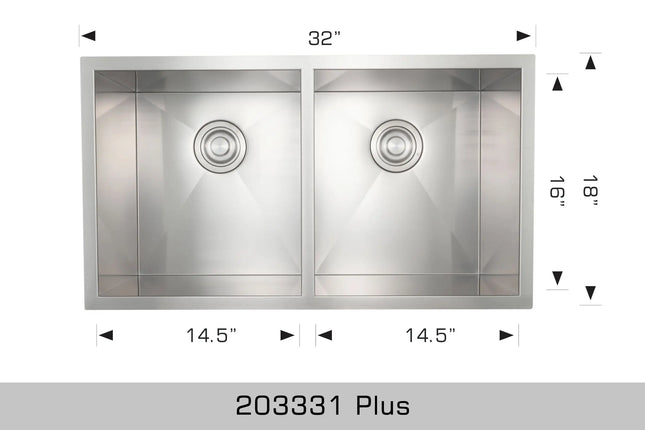 Bosco Elegant Series Plus 32" x 18" Kitchen Sink Zero Radius Corner 203331plus - Plumbing Market