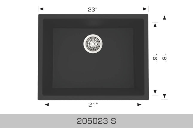 Bosco Granite Series 23" x 18" Single Bowl Undermount Kitchen Sink 205023S - Plumbing Market