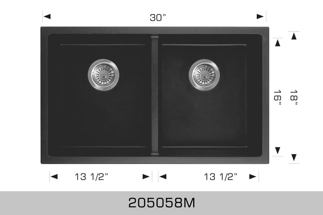 Bosco Granite Series 30" x 18" Double Bowl Kitchen Sink Undermount 205058M - Plumbing Market
