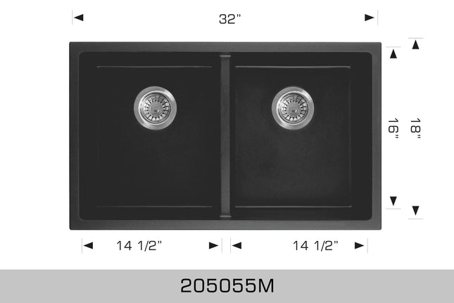 Bosco Granite Series 32" x 18" Double Bowl Undermount Kitchen Sink 205055M - Plumbing Market