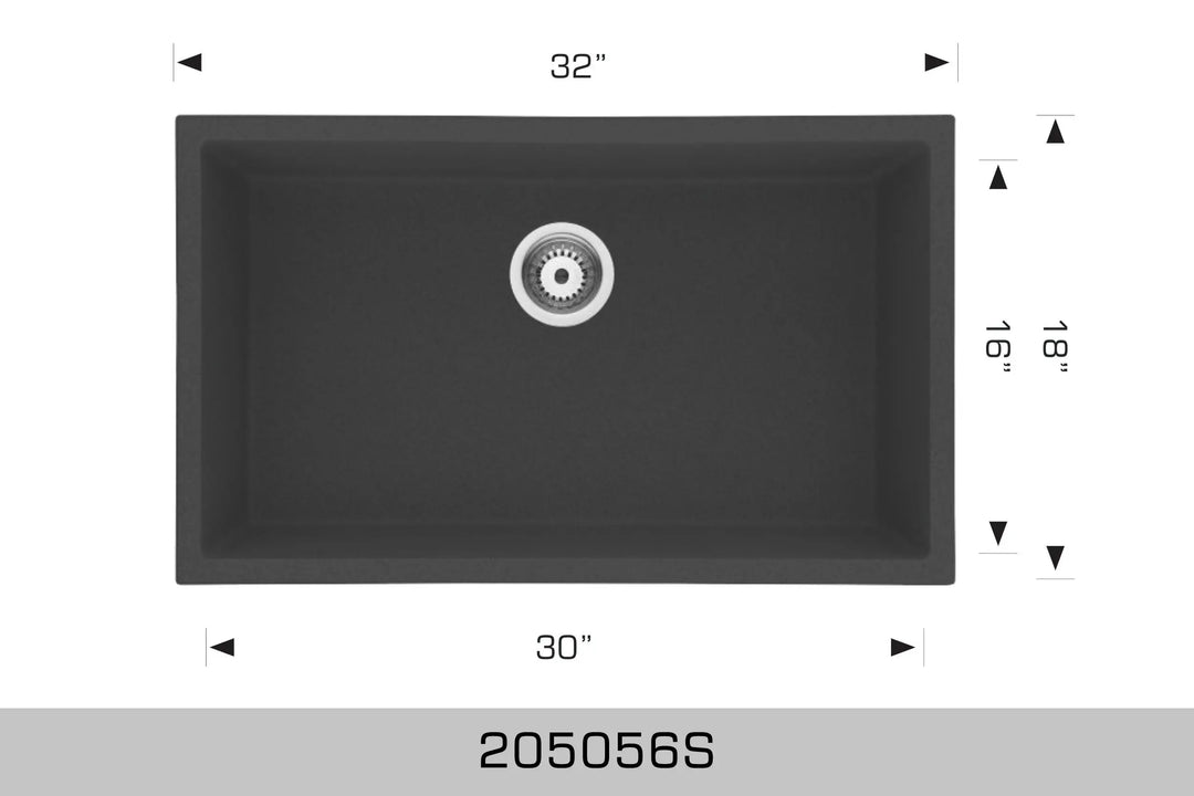 Bosco Granite Series 32" x 18" Single Bowl Kitchen Sink Undermount 205056S