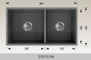 Bosco Granite Series 34" x 18" Double Bowl Undermount Sink Kitchen Sink 205151M - Plumbing Market