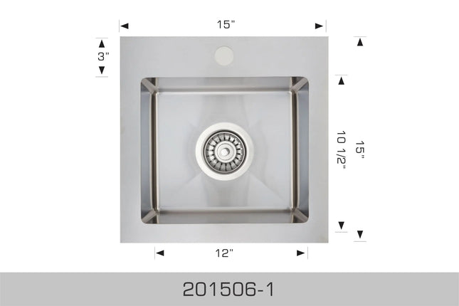 Bosco RV Series 15" x 15" Radius Corner (Drop In) Kitchen Sink 201506-1 - Plumbing Market