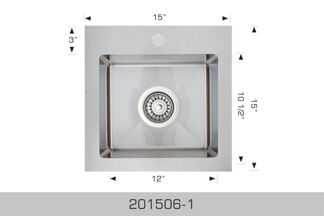 Bosco RV Series 15" x 15" Radius Corner (Drop In) Kitchen Sink 201506-1 - Plumbing Market