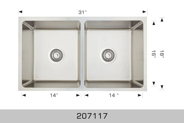 Bosco Standard Series 31" x 18" Kitchen Sink Radius Corner 207117 - Plumbing Market
