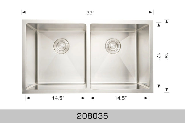 Bosco Standard Series 32" x 19" Double Bowl Kitchen Sink Radius Corner 208035 - Plumbing Market