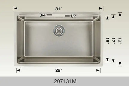 Bosco Standard Series Plus 31" x 19" Single Bowl Kitchen Sink Radius Corner 207131M - Plumbing Market