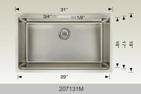 Bosco Standard Series Plus 31" x 19" Single Bowl Kitchen Sink Radius Corner 207131M - Plumbing Market