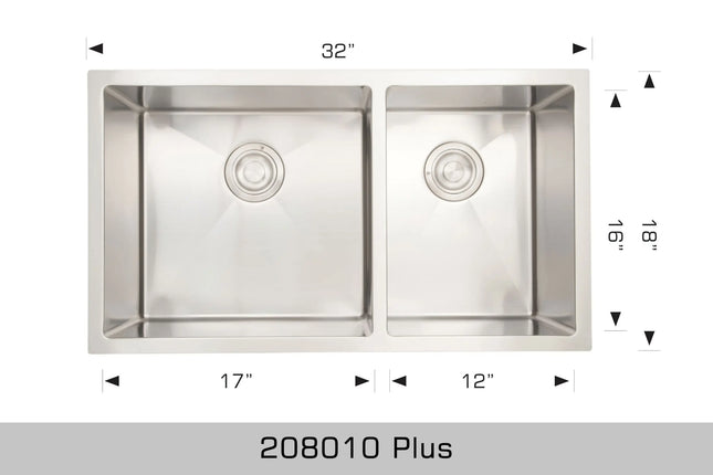 Bosco Standard Series Plus 32" x 18" Radius Corner Kitchen Sink 208010 Plus - Plumbing Market