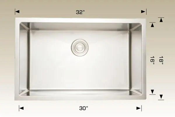 Bosco Standard Series Plus 32" x 18" Single Bowl Kitchen Sink Radius Corner 208003 Plus - Plumbing Market