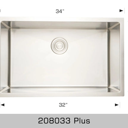 Bosco Standard Series Plus 34" x 19" Single Bowl Kitchen Sink Radius Corner 208033 Plus - Plumbing Market