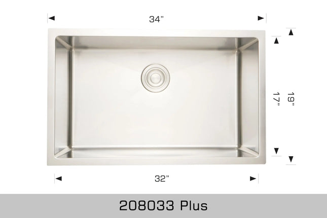 Bosco Standard Series Plus 34" x 19" Single Bowl Kitchen Sink Radius Corner 208033 Plus - Plumbing Market