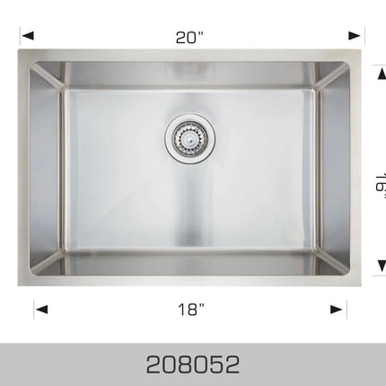 Bosco Super Series 20" x 18" Single Bowl Kitchen Sink Radius Corner 208052 - Plumbing Market