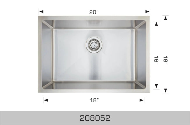 Bosco Super Series 20" x 18" Single Bowl Kitchen Sink Radius Corner 208052 - Plumbing Market