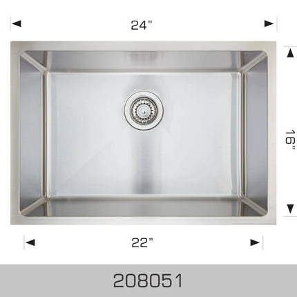 Bosco Super Series 24" x 18" Single Bowl Kitchen Sink Radius Corner 208051 - Plumbing Market
