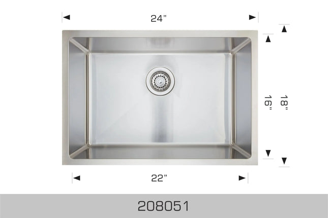 Bosco Super Series 24" x 18" Single Bowl Kitchen Sink Radius Corner 208051 - Plumbing Market
