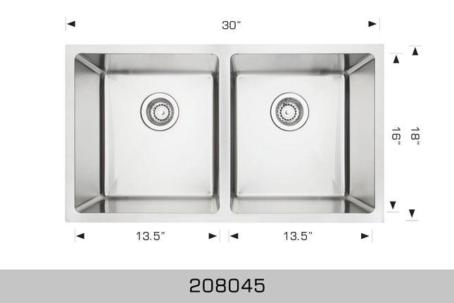 Bosco Super Series 30" x 18" Radius Corner Kitchen Sink 208045 - Plumbing Market