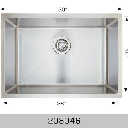Bosco Super Series 30" x 18" Single Bowl Kitchen Sink Radius Corner 208046 - Plumbing Market