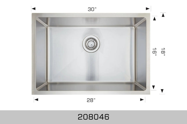 Bosco Super Series 30" x 18" Single Bowl Kitchen Sink Radius Corner 208046 - Plumbing Market