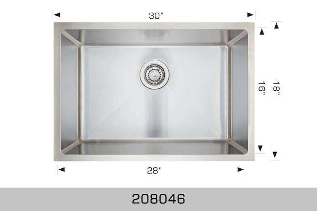 Bosco Super Series 30" x 18" Single Bowl Kitchen Sink Radius Corner 208046 - Plumbing Market