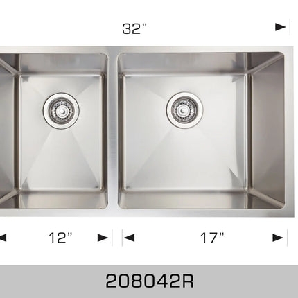 Bosco Super Series 32" x 18" Double Bowl Kitchen Sink Radius Corner 208042R - Plumbing Market